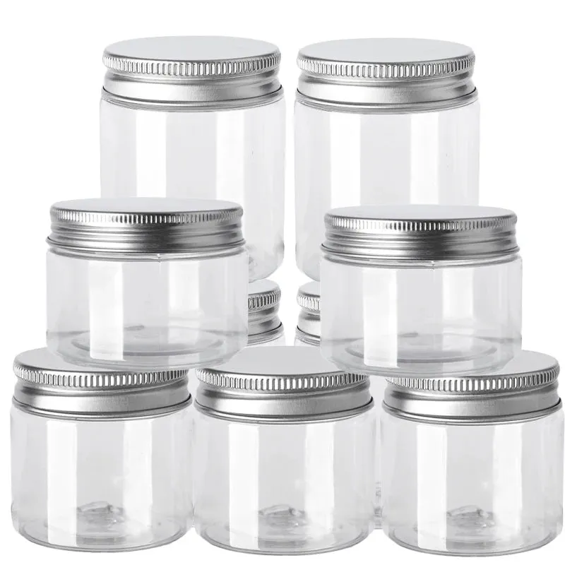10Pcs Clear Plastic Storage Jars with Aluminum Lids