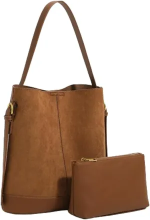 2 Pcs Slouchy Bucket Bag Women Suede Crescent Satchels Shoulder Bag Crossbody Purse Top-handle Travel Work Tote Handbag