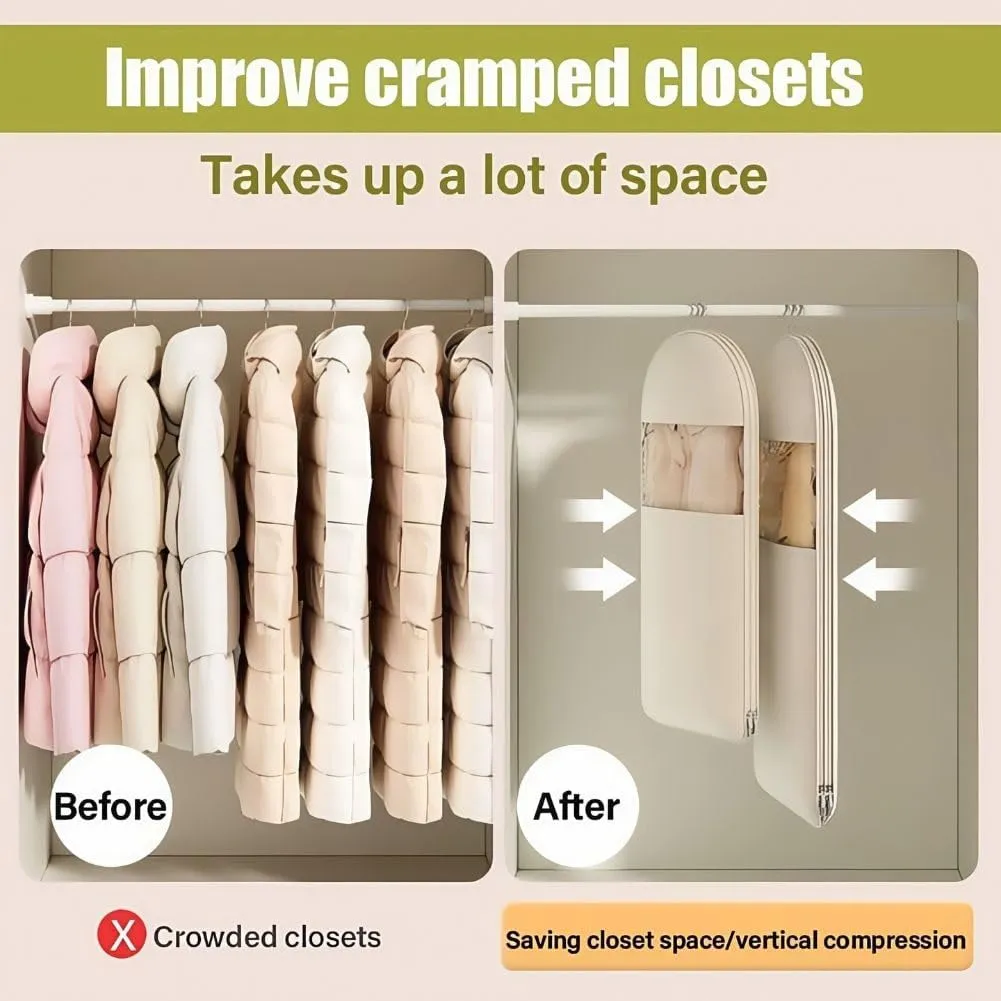 2025 Space Saving Hanging Garment Bag with Self Compression Zipper, Taprinferior Hanging Garment Bag, Dust Cover Clothes Bags for Travel, Down Coat, Suit (Pink,M)