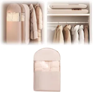 2025 Space Saving Hanging Garment Bag with Self Compression Zipper, Taprinferior Hanging Garment Bag, Dust Cover Clothes Bags for Travel, Down Coat, Suit (Pink,M)