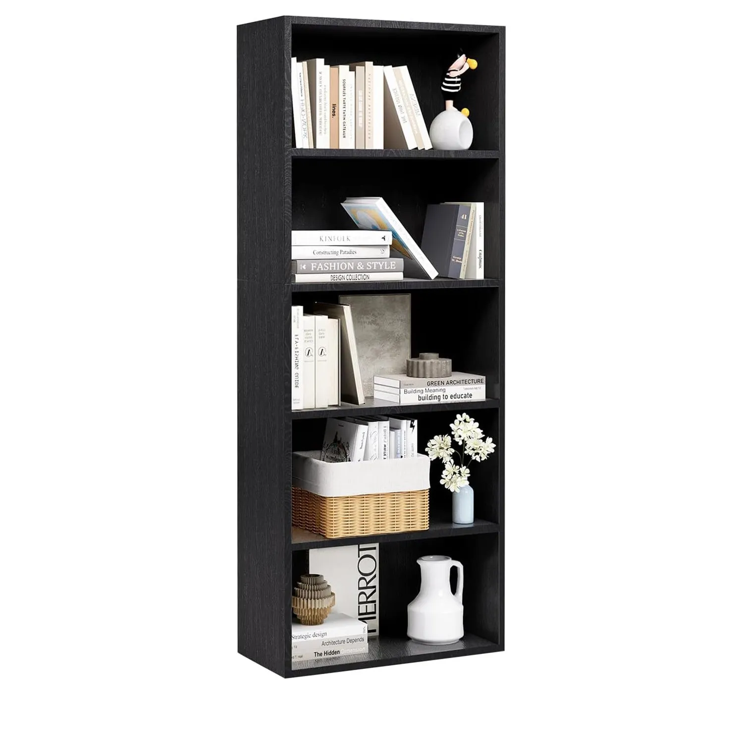 21.9" Width 5 Tiers Modern High Gloss Floor Bookshelf