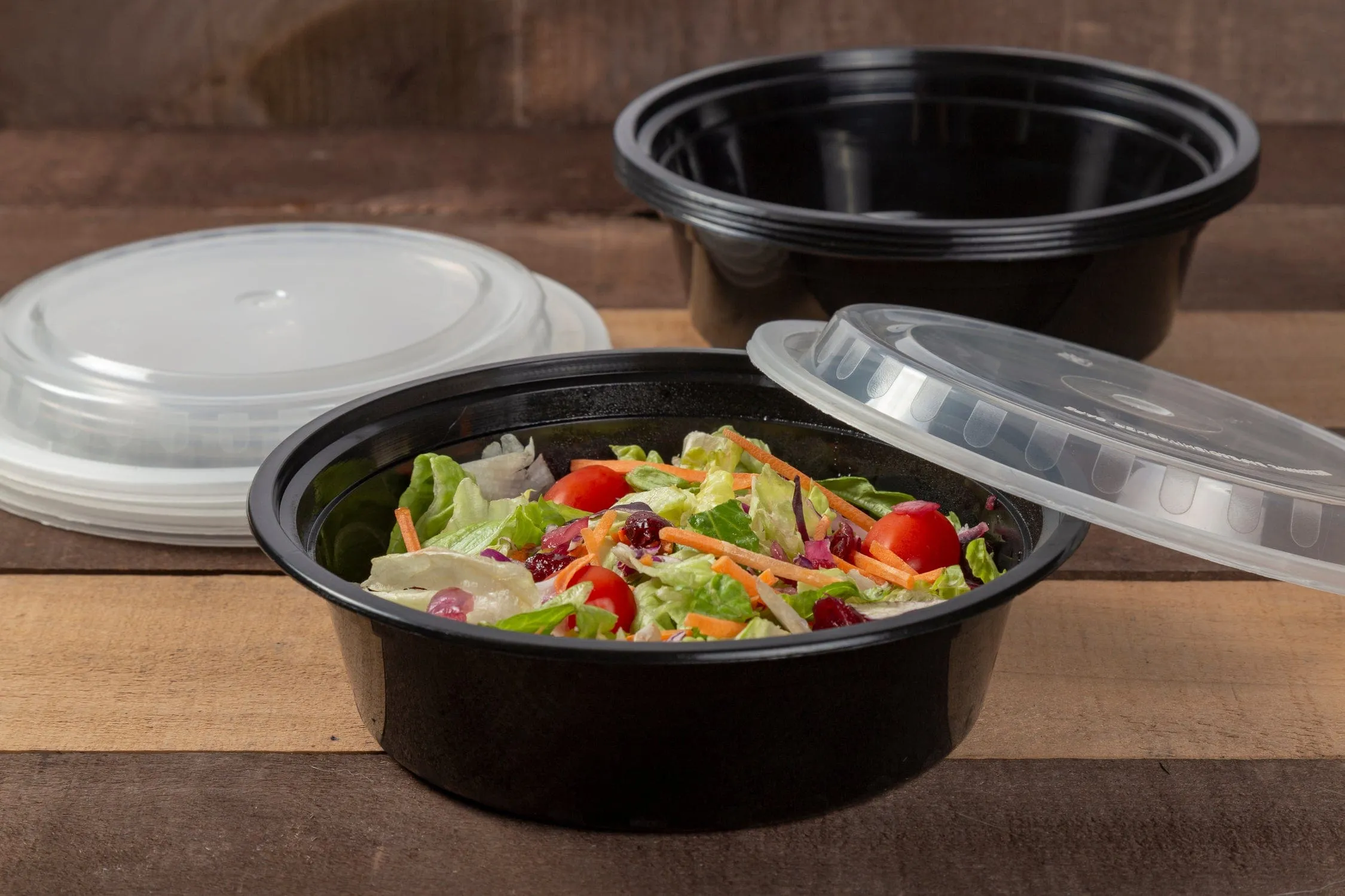 24 oz. Round Black Containers and Lids, Case of 150