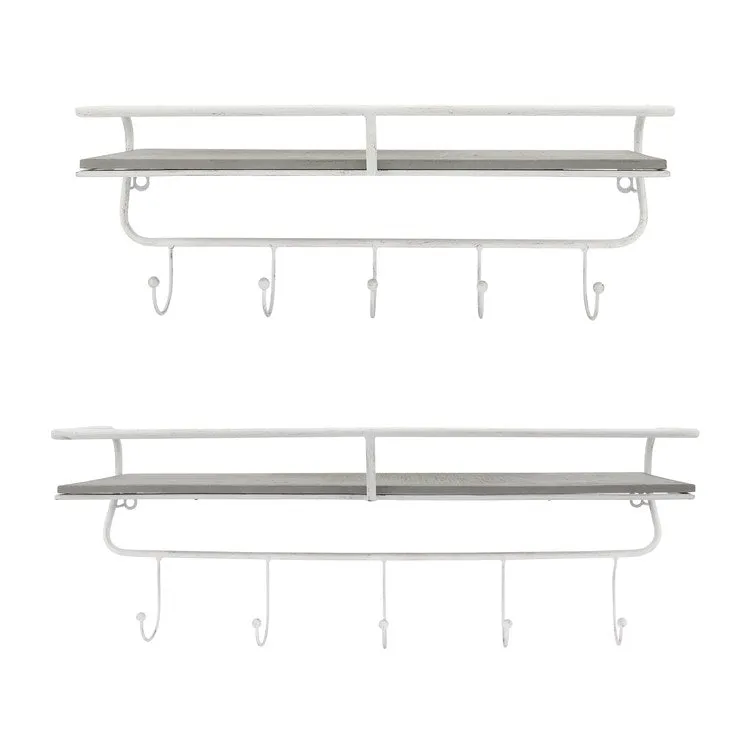 24" Five-Hook Wall Shelf - White/Gray