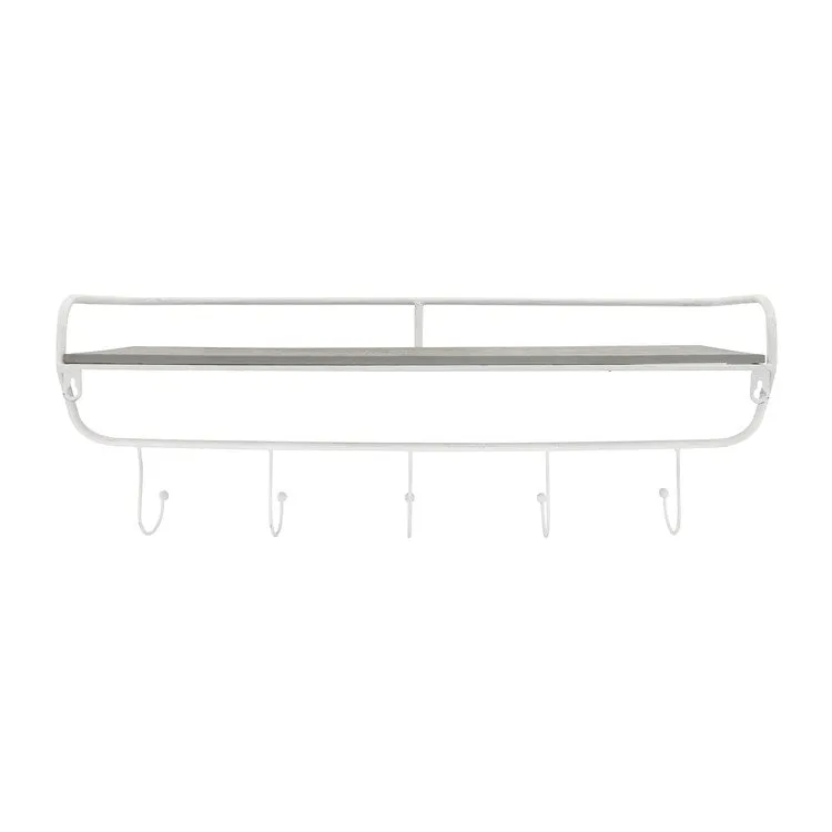 24" Five-Hook Wall Shelf - White/Gray