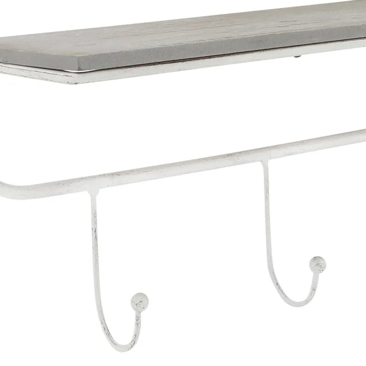 24" Five-Hook Wall Shelf - White/Gray