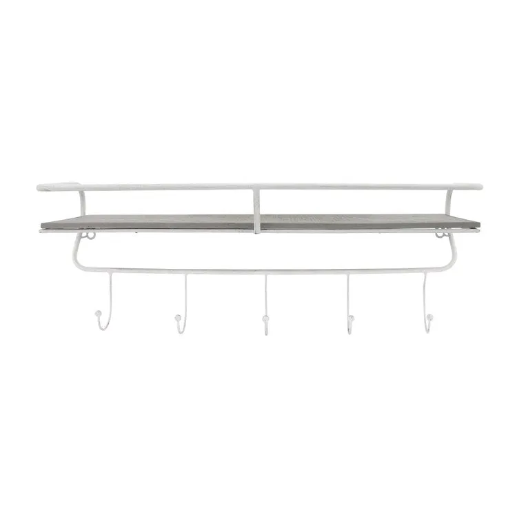 24" Five-Hook Wall Shelf - White/Gray