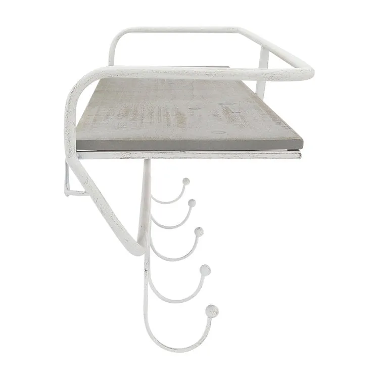 24" Five-Hook Wall Shelf - White/Gray