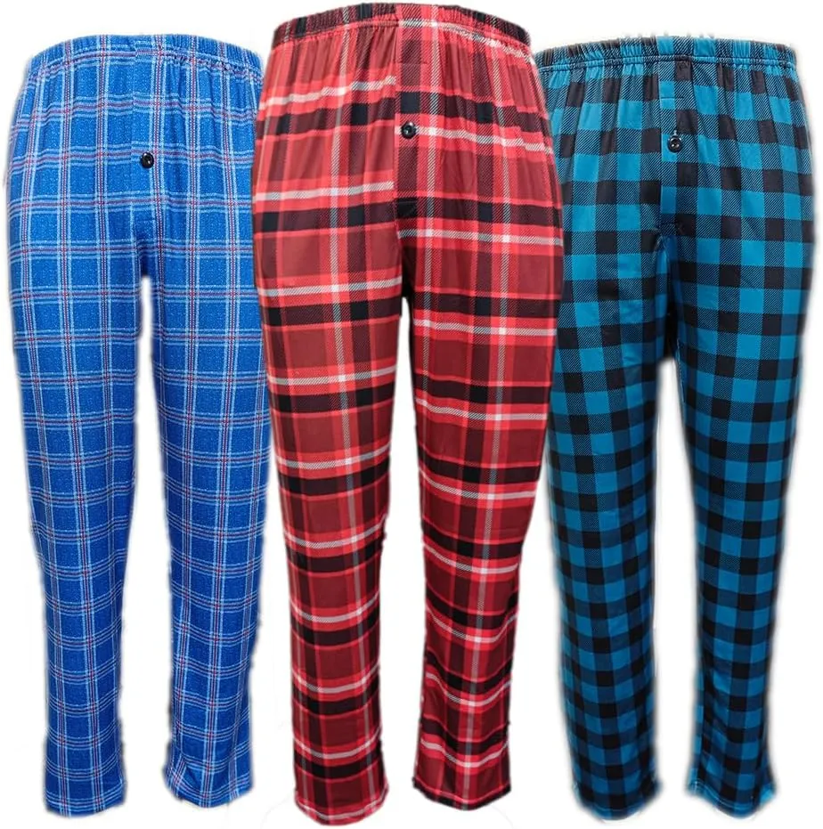 3 Pack Mens Pajama Pants Silk Satin Pj Plaid Loungewear Lounge Pants With Pockets Para Hombres Sleepwear