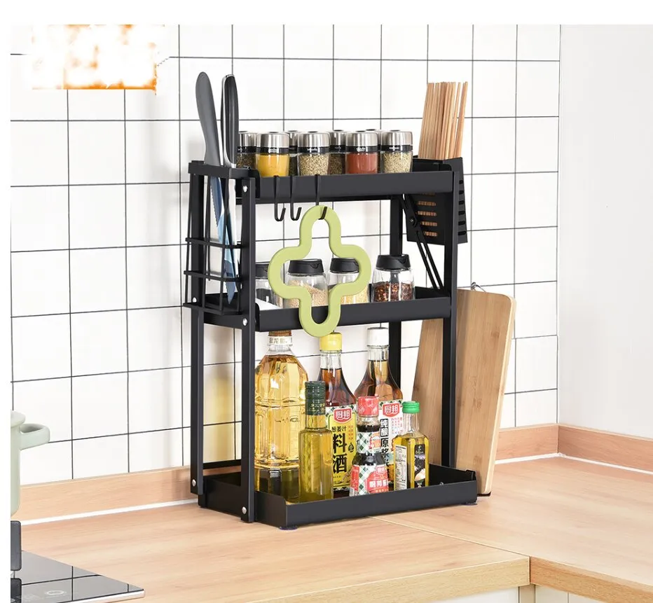 3-Tier Multi-Functional Foldable Metal Spice Storage Unit Lu-Fk03