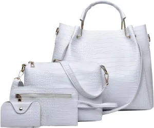 4 PCS HandbagS Set Women Totes Satchel Purse PU Top Handle Crossbody Shoulder Bag Clutch