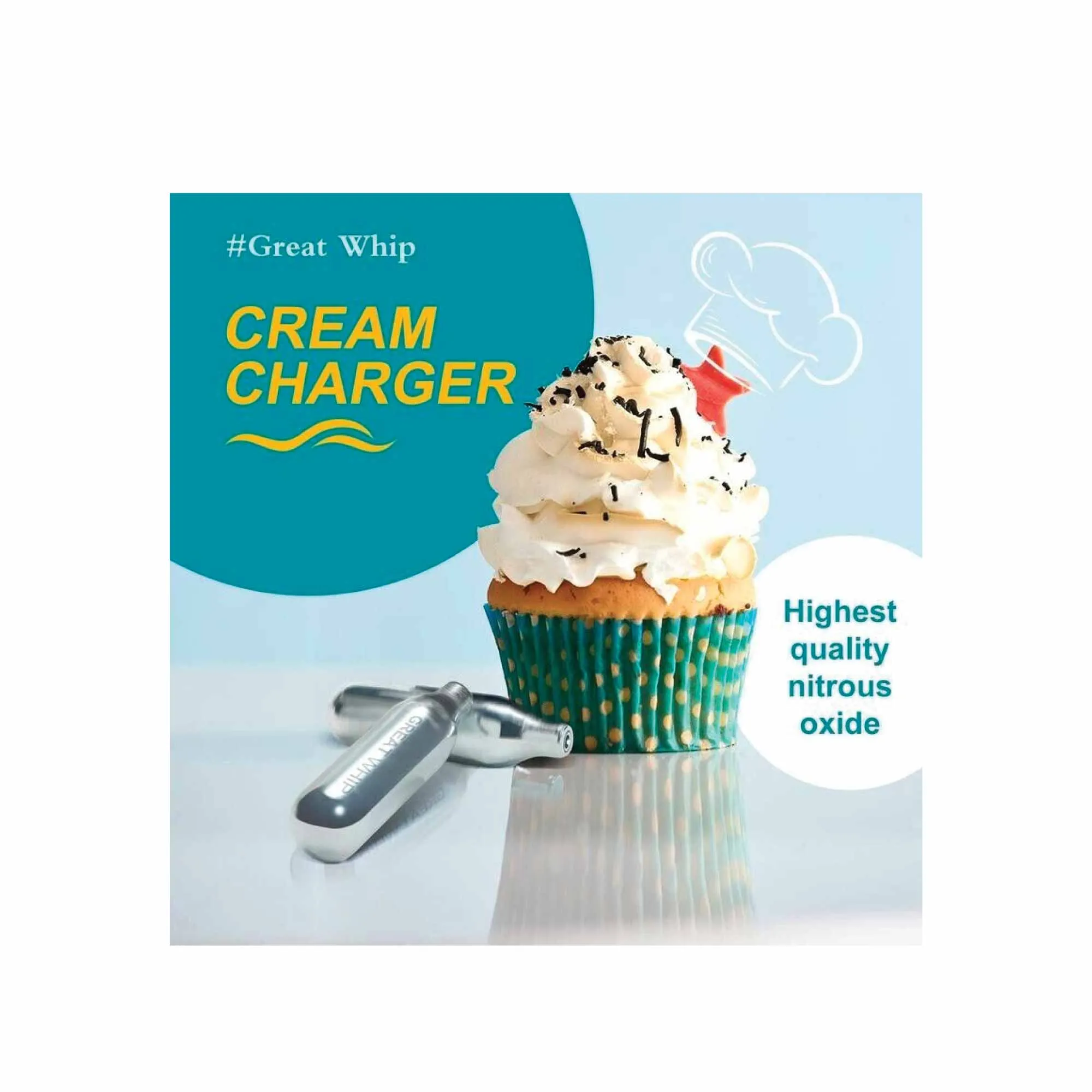50x Cream Chargers | GreatWhip NO2 Nitrous Oxide Food Use Whip Bulb Canisters