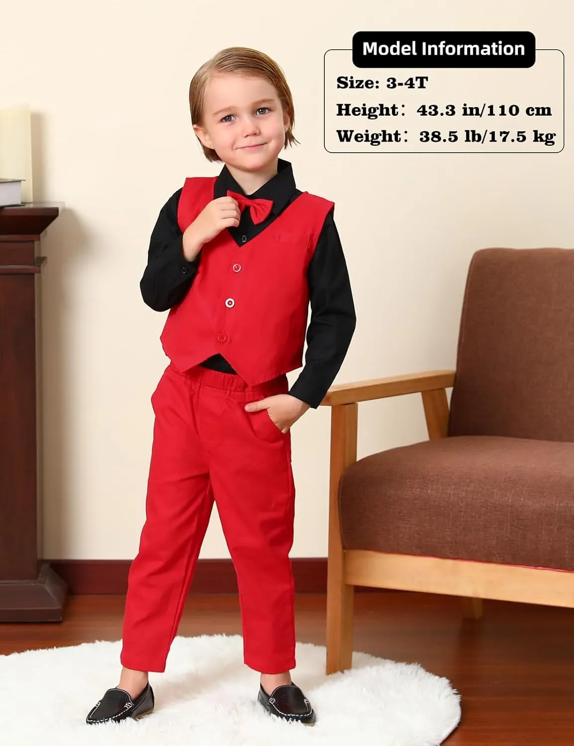 A&J DESIGN 4pcs Baby & Toddler Suit, 12 Months - 5T, Shirt & Pants & Vest & Bow Tie