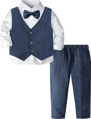 A&J DESIGN 4pcs Baby & Toddler Suit, 12 Months - 5T, Shirt & Pants & Vest & Bow Tie