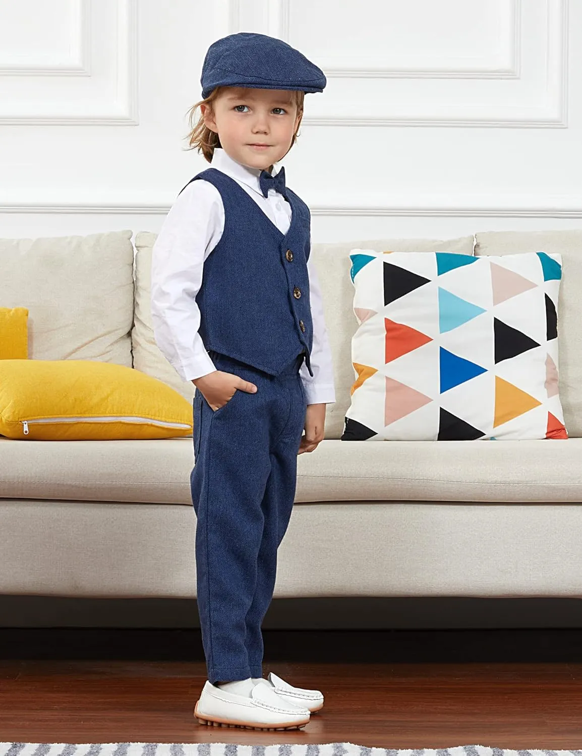 A&J DESIGN 5pcs Baby & Toddler Suit, 12 Months - 5T, Shirt & Pants & Vest & Bow Tie & Driver Cap