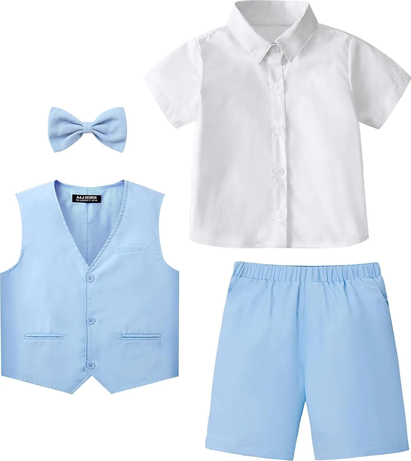 A&J DESIGN Boys Short Suit Set 3 Pieces Kids Formal Gentleman Outfit, 4-11 Years, Shirt   Vest   Shorts   Bow Tie