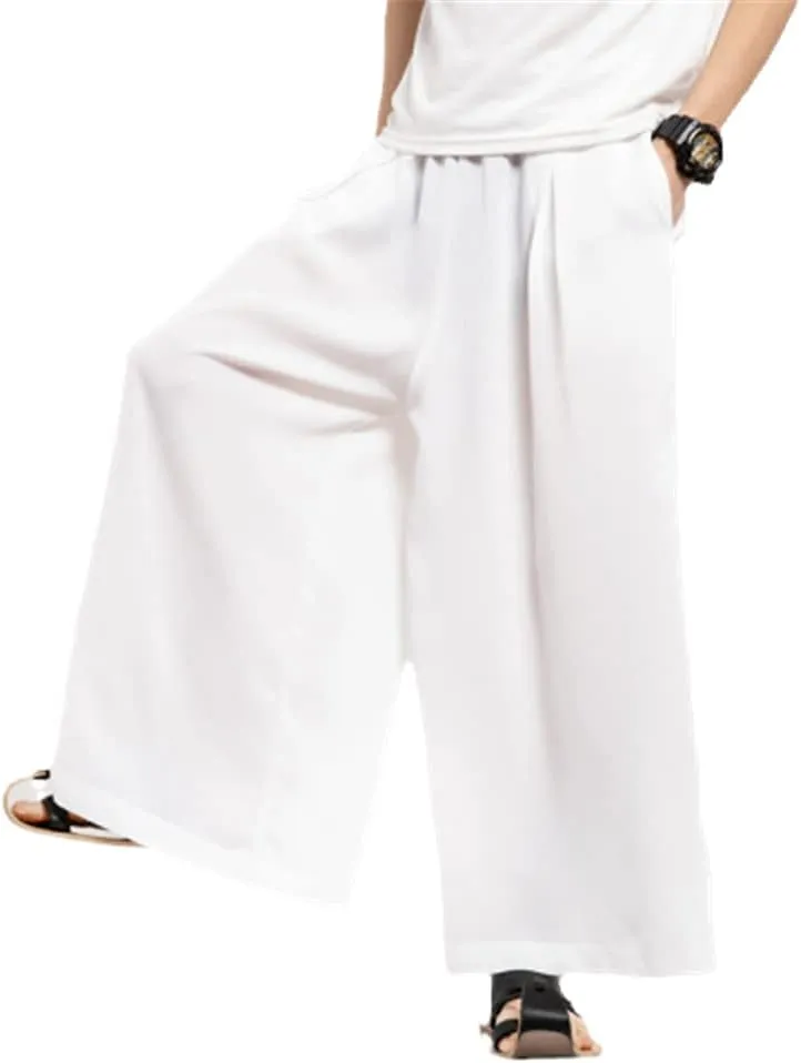 AAPAH Men Linen Wide Leg Pants Mens Streetwear Harem Male Chinese Style Hanfu Kongfu Trousers Ankle-Length s2 XXL