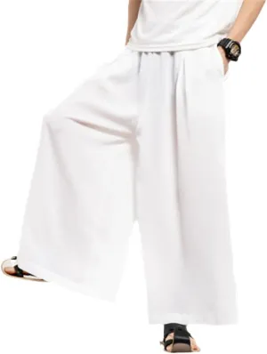 AAPAH Men Linen Wide Leg Pants Mens Streetwear Harem Male Chinese Style Hanfu Kongfu Trousers Ankle-Length s2 XXL