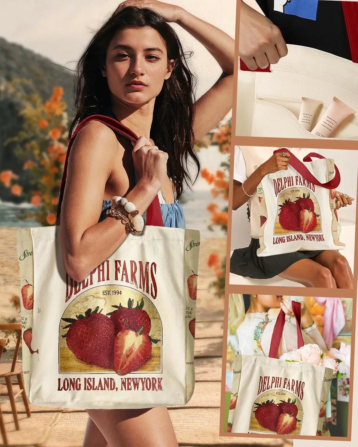 Aesthetic Heavy Canvas Tote Bag - with Pocket for Women Large Size 14''16''3.5'' Cloth Cotton Bags for Shopping