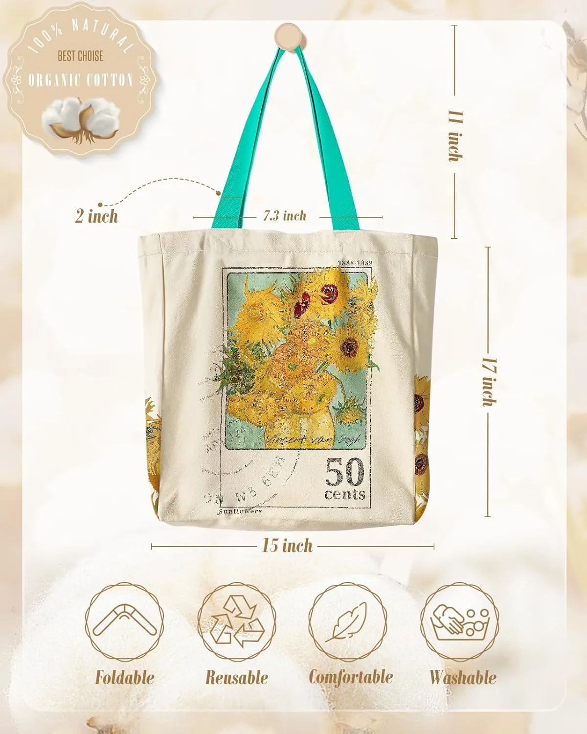 Aesthetic Heavy Canvas Tote Bag - with Pocket for Women Large Size 14''16''3.5'' Cloth Cotton Bags for Shopping