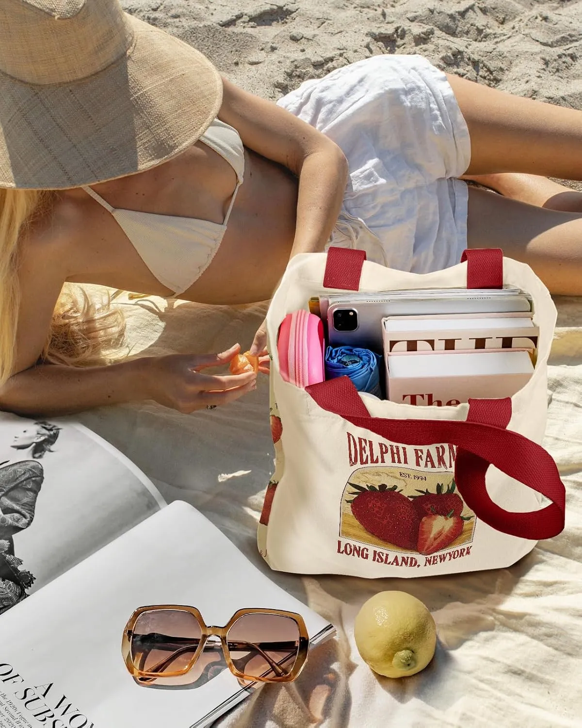 Aesthetic Heavy Canvas Tote Bag - with Pocket for Women Large Size 14''16''3.5'' Cloth Cotton Bags for Shopping