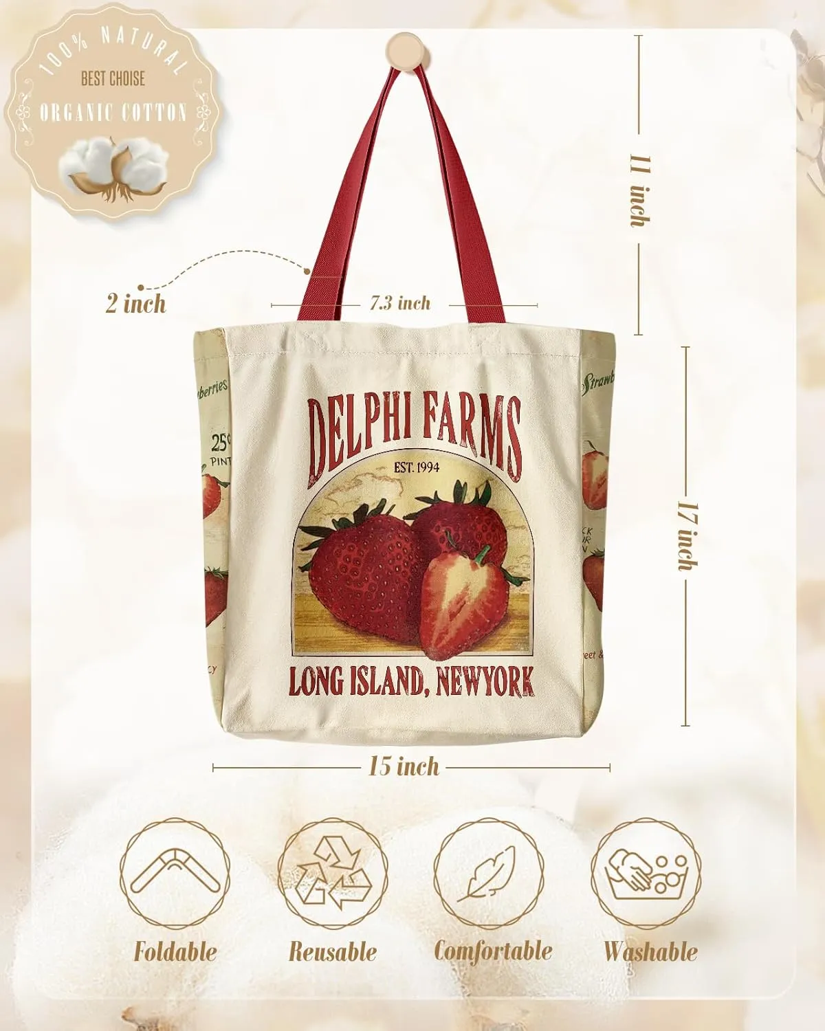Aesthetic Heavy Canvas Tote Bag - with Pocket for Women Large Size 14''16''3.5'' Cloth Cotton Bags for Shopping