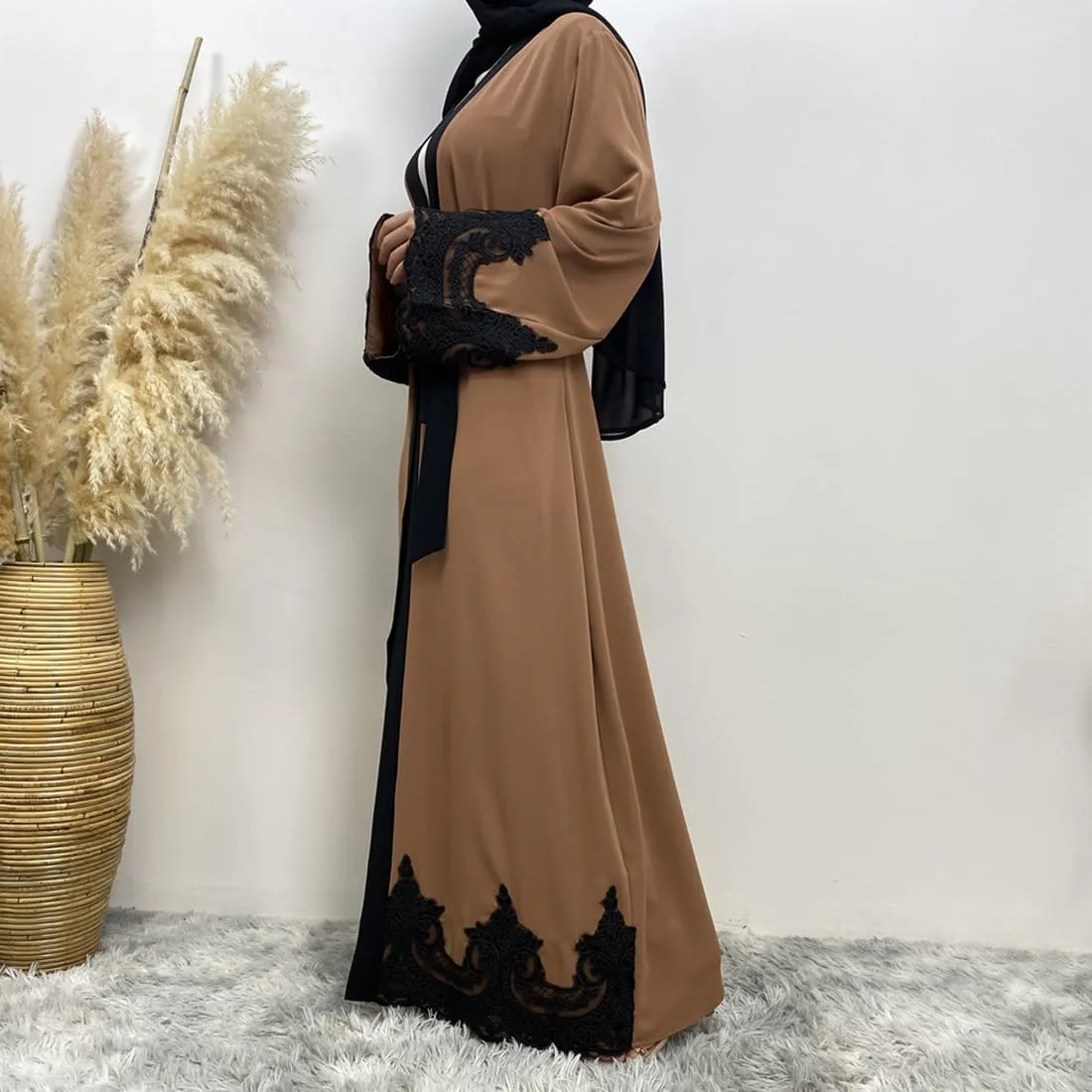 AFAVOM Women Turkey Abaya Islamic Muslim Prayer Dress Embroidered Cardigan Kaftan Dubai Robe Casual Turkish Modest Dress