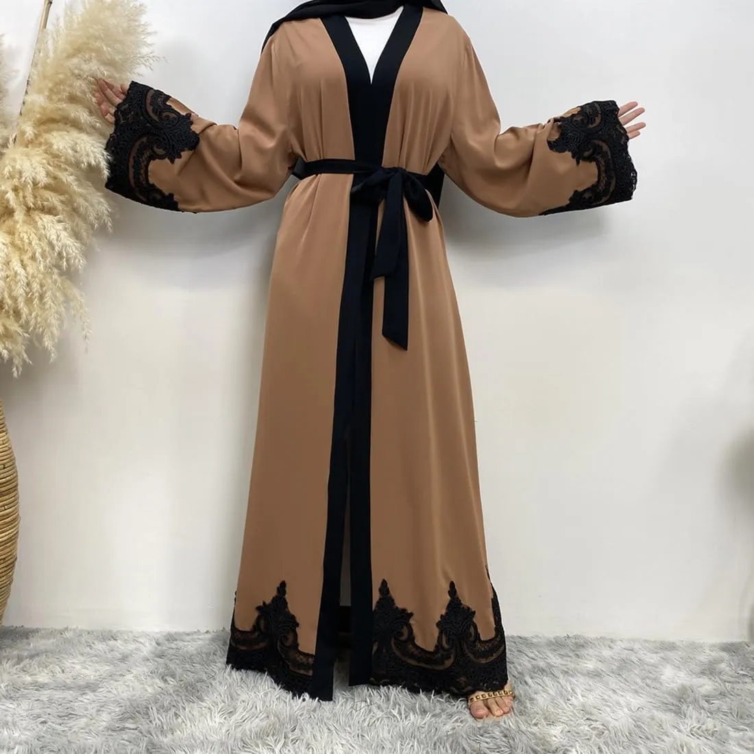 AFAVOM Women Turkey Abaya Islamic Muslim Prayer Dress Embroidered Cardigan Kaftan Dubai Robe Casual Turkish Modest Dress
