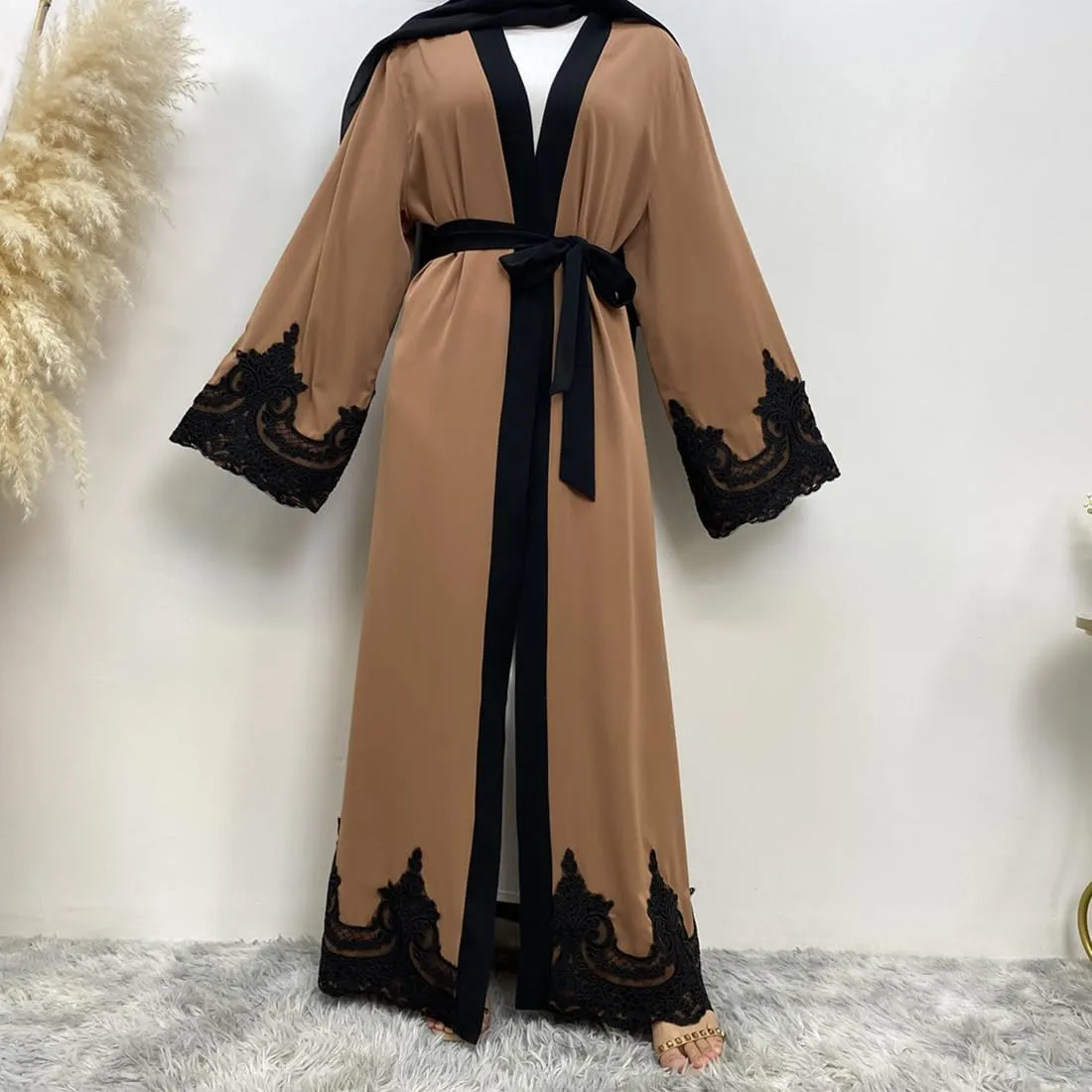 AFAVOM Women Turkey Abaya Islamic Muslim Prayer Dress Embroidered Cardigan Kaftan Dubai Robe Casual Turkish Modest Dress