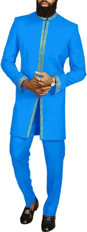 African Suit for Men Dashiki Coats and Ankara Pants 2 Piece Set Wedding Evening Outfits Slim Fit Outwear Jacket Clothes