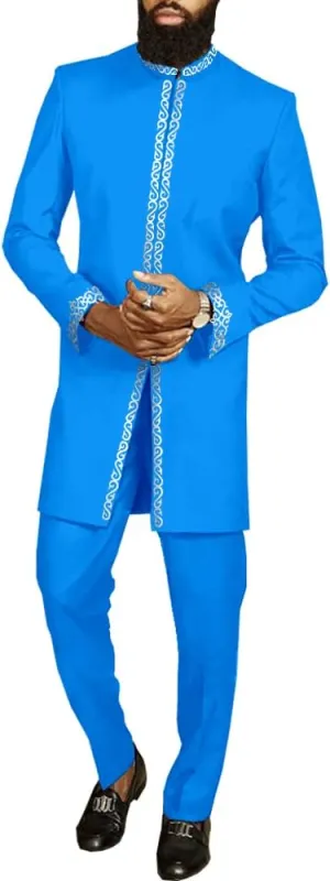 African Suit for Men Dashiki Coats and Ankara Pants 2 Piece Set Wedding Evening Outfits Slim Fit Outwear Jacket Clothes