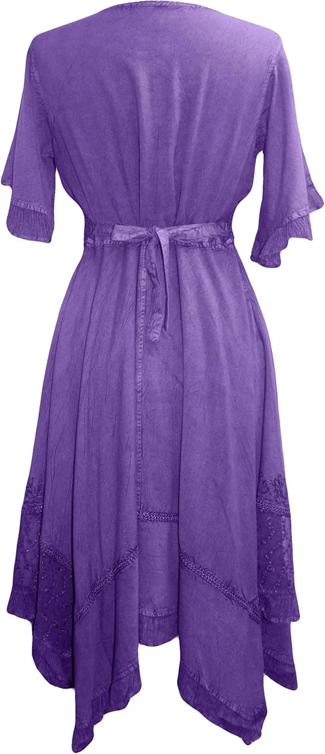 Agan Traders Women's 2025 Summer Boho Vintage Embroidered Short Sleeve Long Maxi Gown Dress with Uneven Hem and Scoop Neck