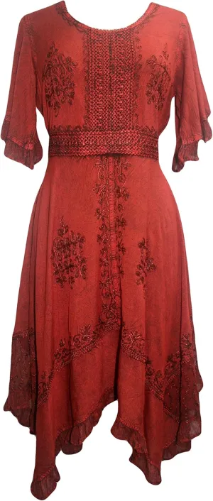 Agan Traders Women's 2025 Summer Boho Vintage Embroidered Short Sleeve Long Maxi Gown Dress with Uneven Hem and Scoop Neck