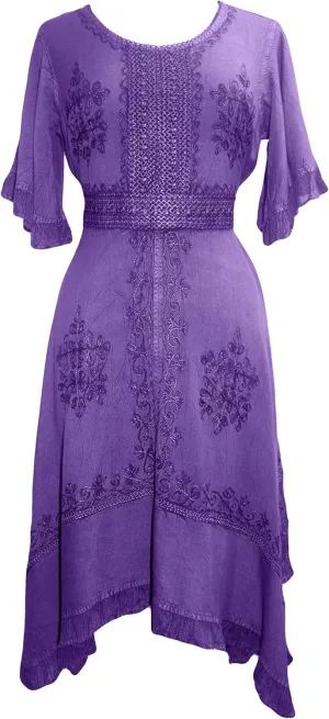 Agan Traders Women's 2025 Summer Boho Vintage Embroidered Short Sleeve Long Maxi Gown Dress with Uneven Hem and Scoop Neck