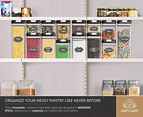 Airtight Food Storage Containers Set - 7 PC - Pantry Organization and Storage 100% Airtight, BPA Free Clear Plastic, Kitchen Canisters for Flour, Sugar and Cereal, Labels & Marker (Black)