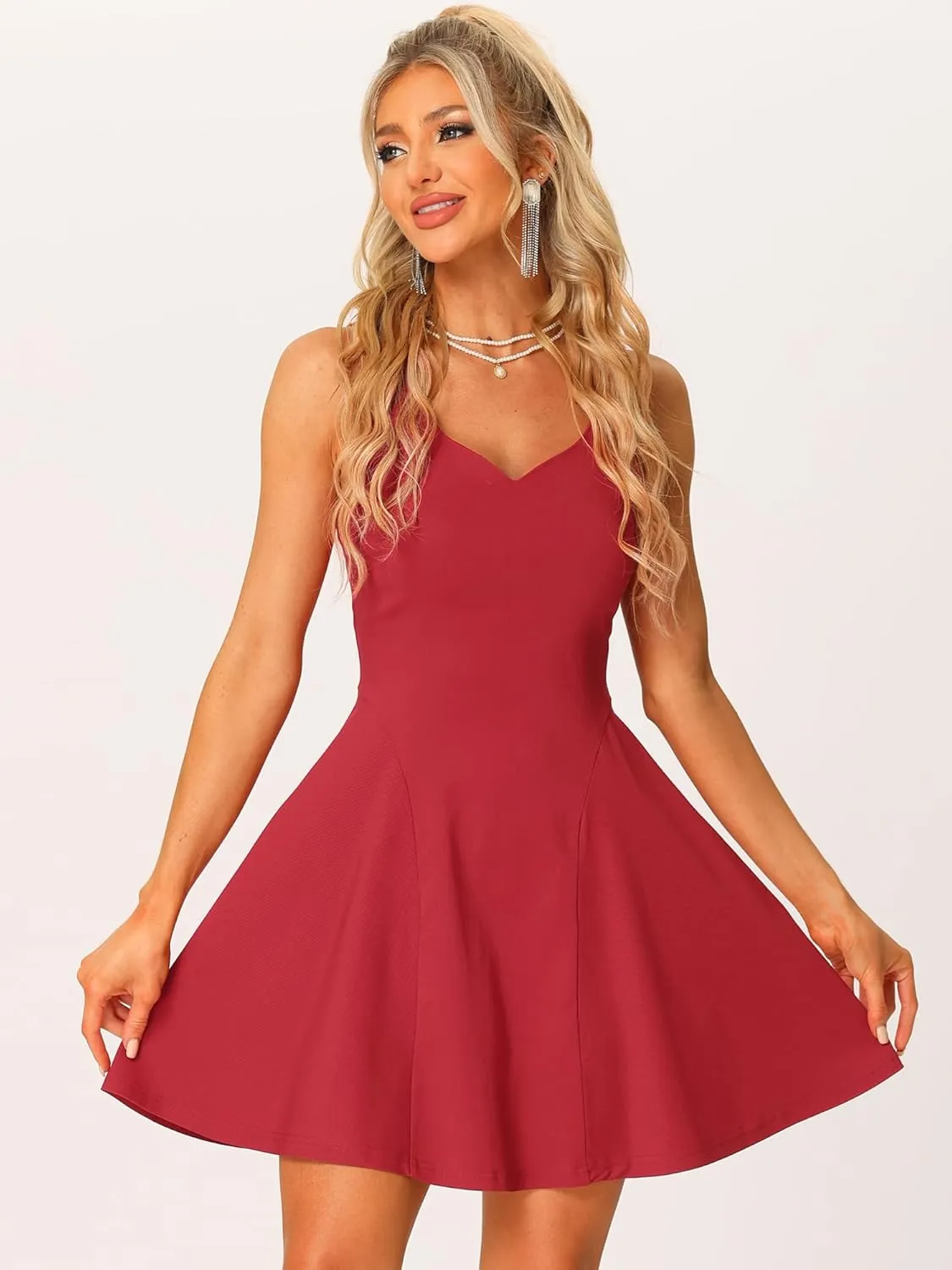 Allegra K Women's Party Sexy Dress Sleeveless Sweetheart Neck Cocktail Fit and Flare A Line Swing Tank Mini Dresses