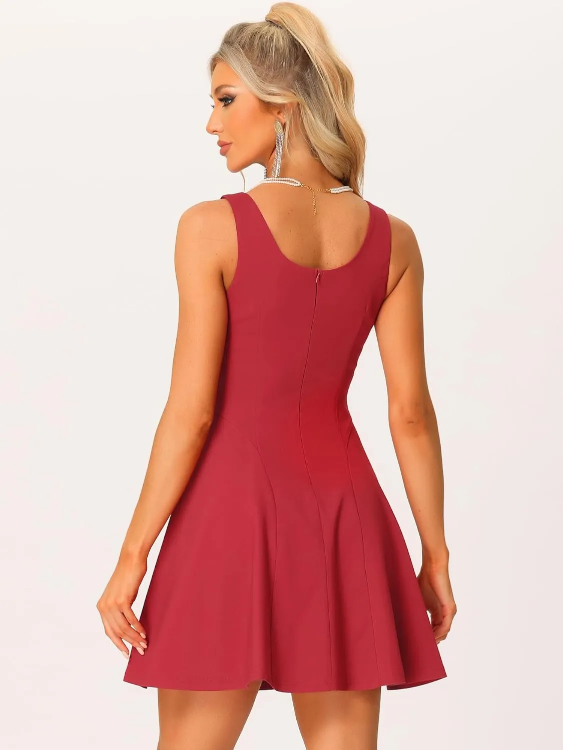 Allegra K Women's Party Sexy Dress Sleeveless Sweetheart Neck Cocktail Fit and Flare A Line Swing Tank Mini Dresses