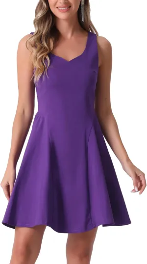 Allegra K Women's Party Sexy Dress Sleeveless Sweetheart Neck Cocktail Fit and Flare A Line Swing Tank Mini Dresses