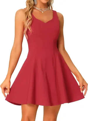 Allegra K Women's Party Sexy Dress Sleeveless Sweetheart Neck Cocktail Fit and Flare A Line Swing Tank Mini Dresses