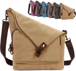 AmHoo Canvas Crossbody Bag for Women Genuine Leather Messenger Purse Handbags Shoulder Bag Hobo Totes
