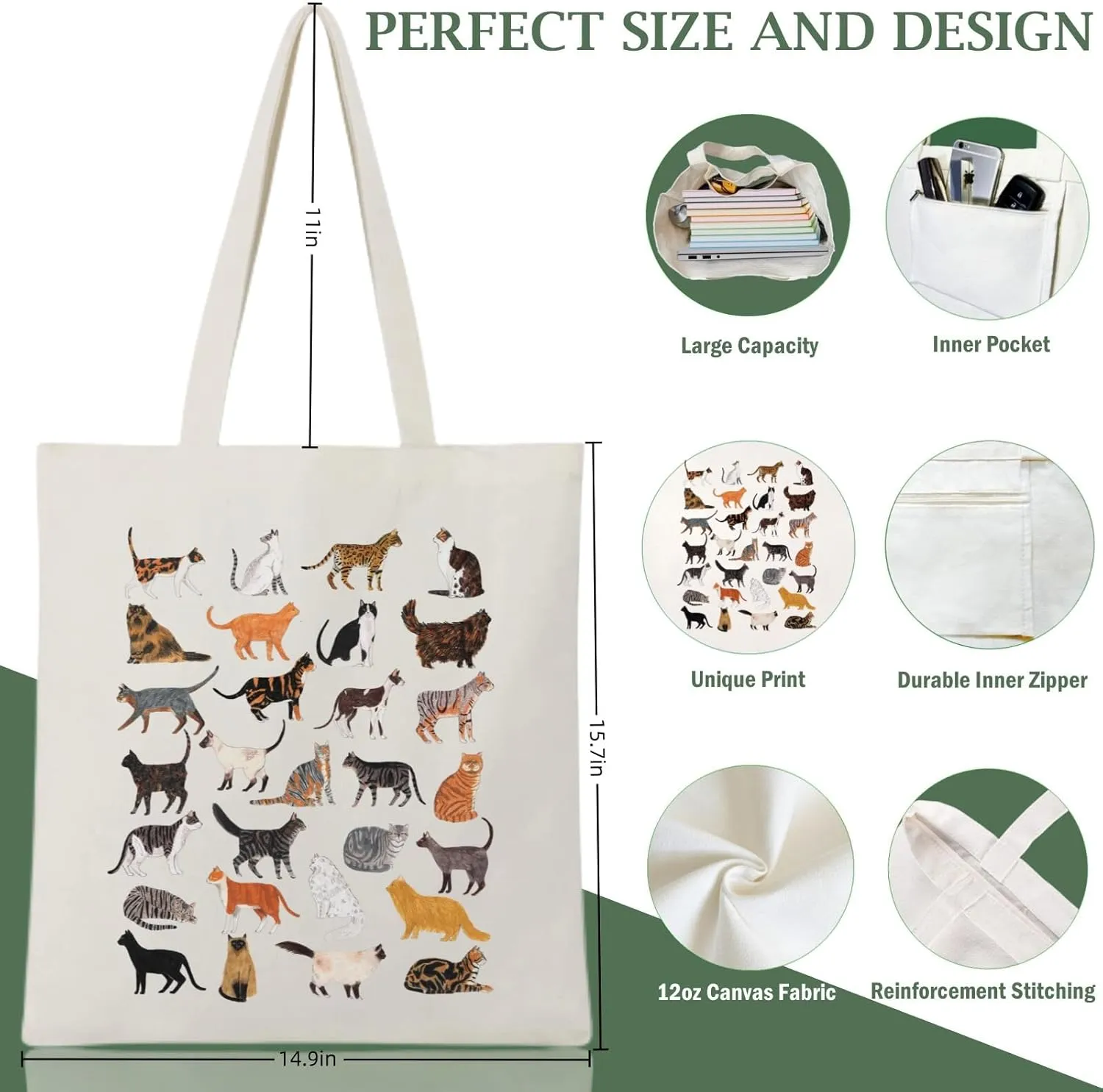 Andeiltech Canvas Aesthetic Tote Bag for Women with Inner Pocket Totes Shoulder Book Bag Shopping Reusable Grocery Bags
