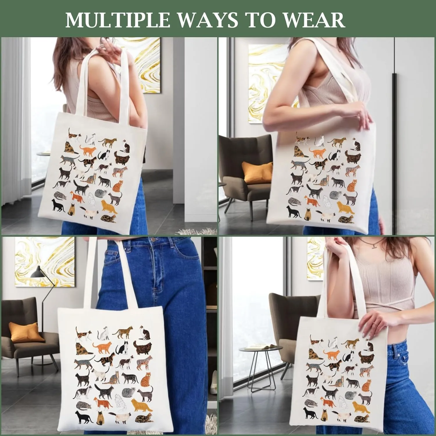 Andeiltech Canvas Aesthetic Tote Bag for Women with Inner Pocket Totes Shoulder Book Bag Shopping Reusable Grocery Bags
