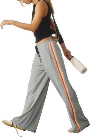 Athlisan Womens Athletic Wide Leg Trousers Side Stripes Drawstring Waist Casual Low Rise Palazzo Pants with Pockets