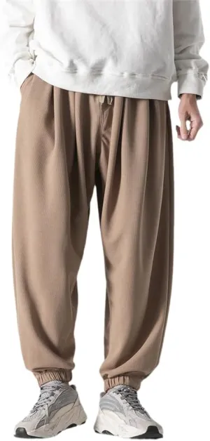 Autumn Men Waffle Harem Pants Drawstring Chinese Style Trousers Male Streetwear Hip Hop Oversized s4 L