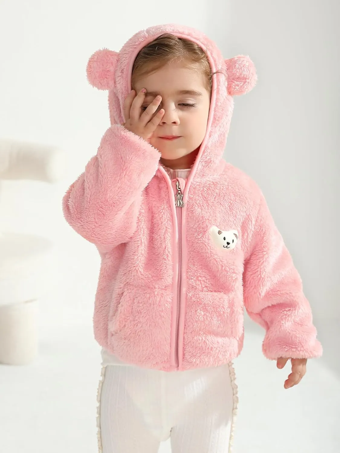Baby Boys Girls Fleece Jackets Zip Up Hoodies Cute Bear Coats Fall Winter Fuzzy Jacket Newborn Boys Girls Outwear