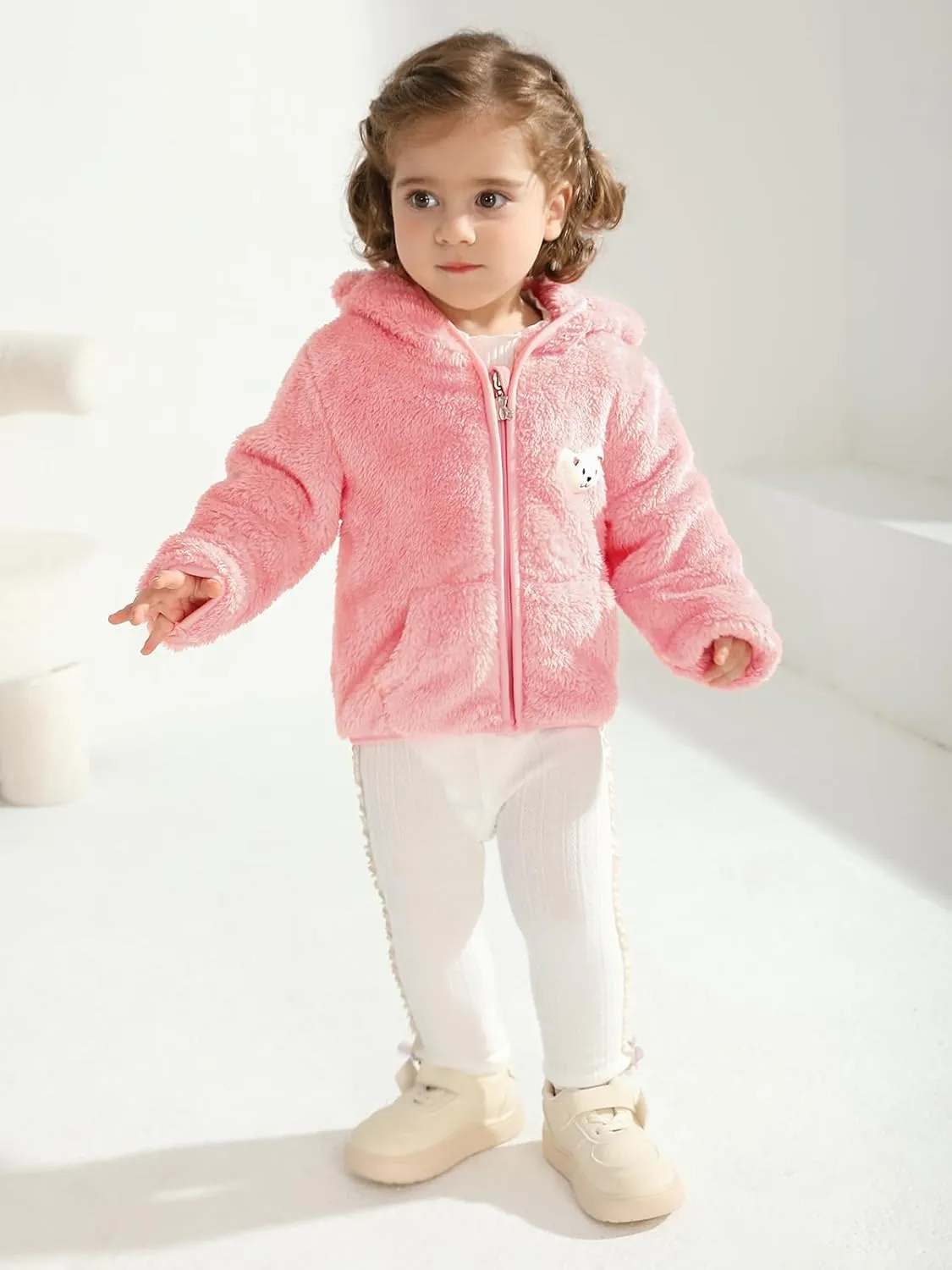 Baby Boys Girls Fleece Jackets Zip Up Hoodies Cute Bear Coats Fall Winter Fuzzy Jacket Newborn Boys Girls Outwear