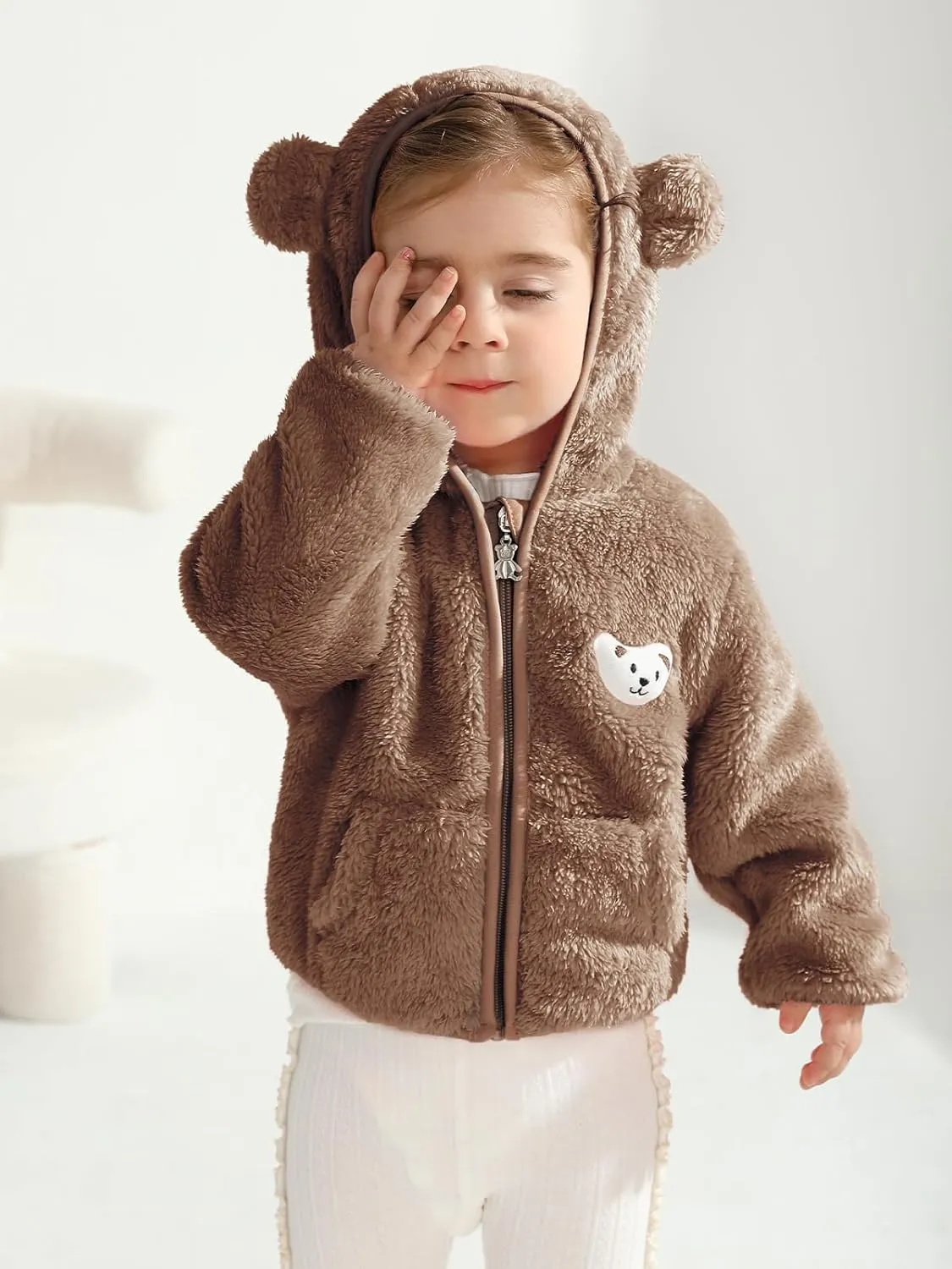 Baby Boys Girls Fleece Jackets Zip Up Hoodies Cute Bear Coats Fall Winter Fuzzy Jacket Newborn Boys Girls Outwear