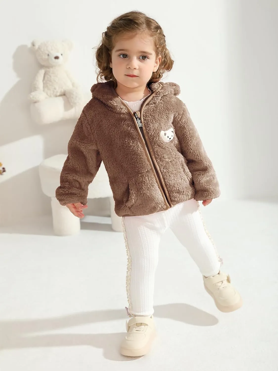 Baby Boys Girls Fleece Jackets Zip Up Hoodies Cute Bear Coats Fall Winter Fuzzy Jacket Newborn Boys Girls Outwear