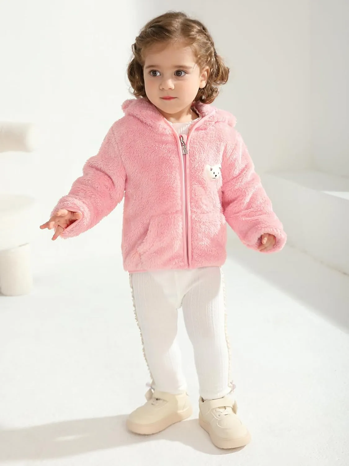 Baby Boys Girls Fleece Jackets Zip Up Hoodies Cute Bear Coats Fall Winter Fuzzy Jacket Newborn Boys Girls Outwear