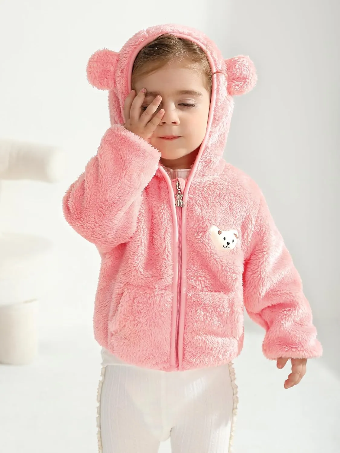 Baby Boys Girls Fleece Jackets Zip Up Hoodies Cute Bear Coats Fall Winter Fuzzy Jacket Newborn Boys Girls Outwear