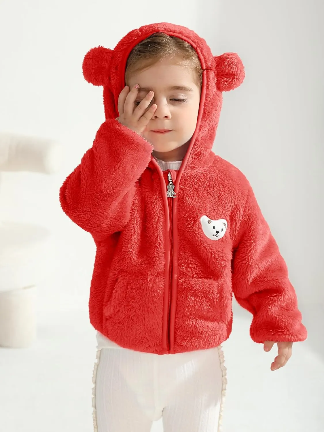 Baby Boys Girls Fleece Jackets Zip Up Hoodies Cute Bear Coats Fall Winter Fuzzy Jacket Newborn Boys Girls Outwear